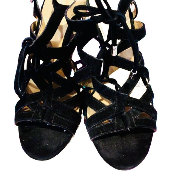 COACH black suede strappy wedges size 6 fun party shoes for comfort with class - Picture 9 of 12